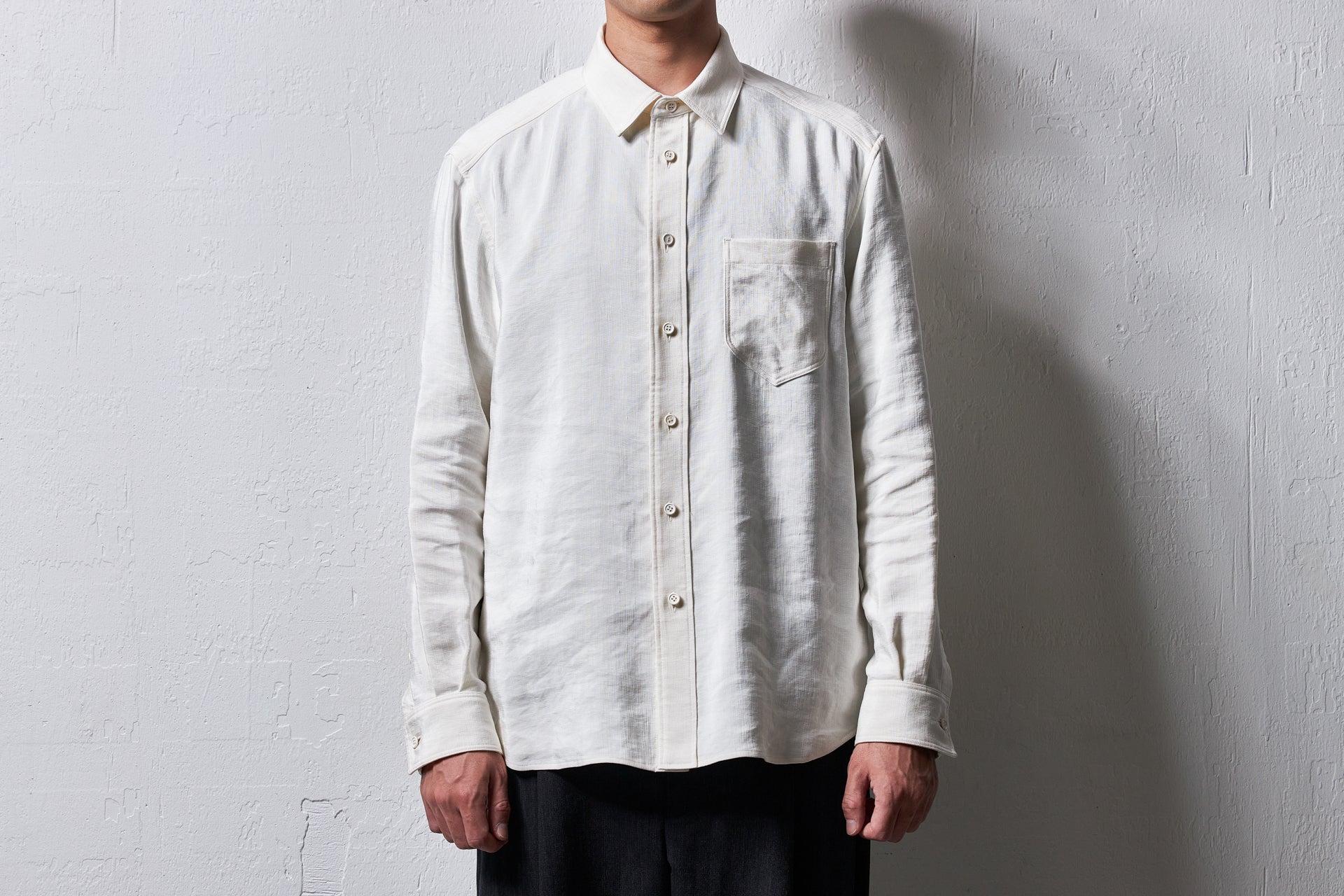 山内　コットンシャツ　ホワイト 長袖 shirt – 山内