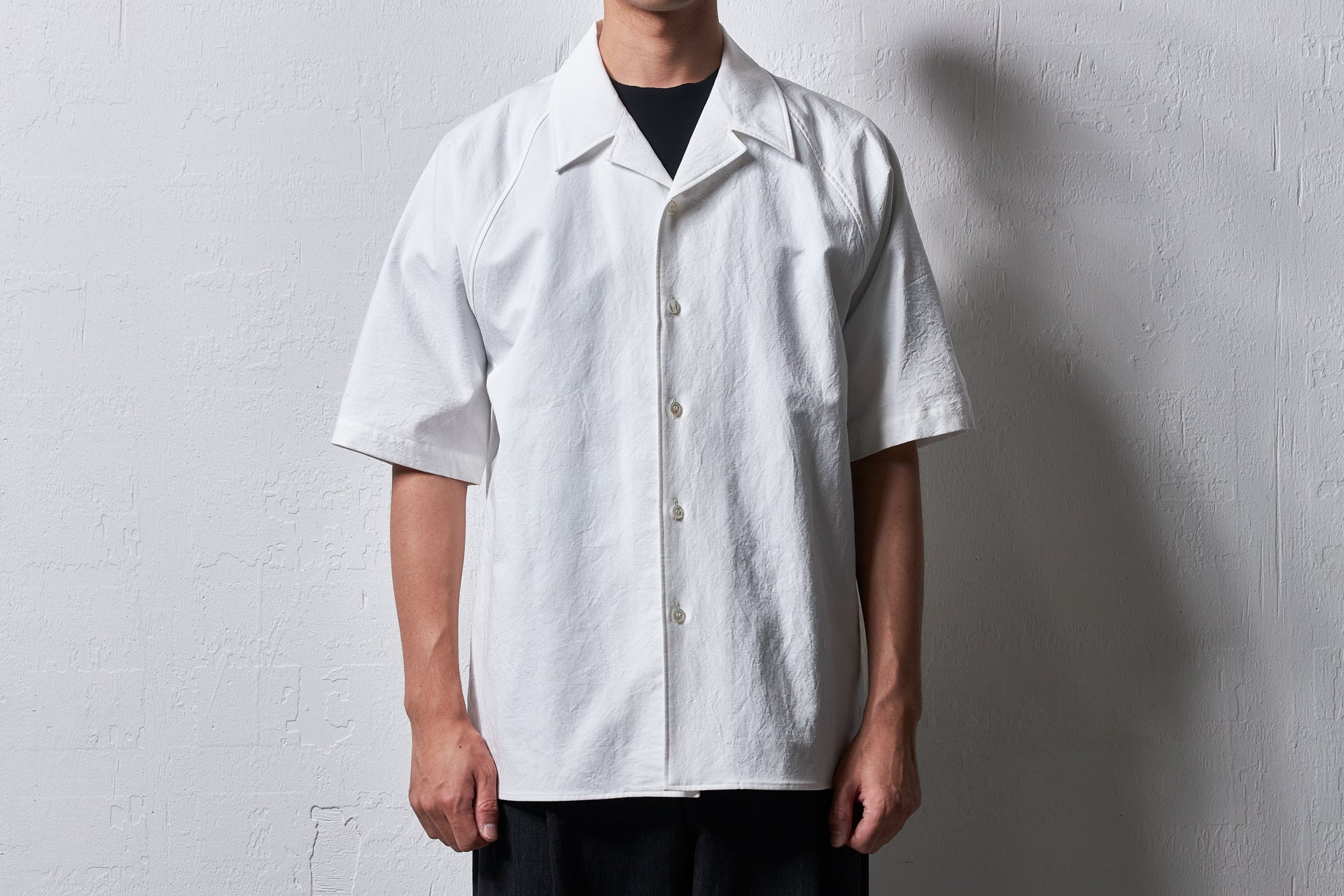 4月下旬入荷】26147/塩縮加工コットンリネン・オープンカラーシャツ